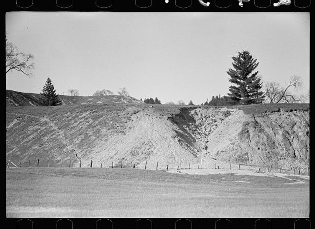 Photo:1930s Erosion Gully Hillside Landscape Trees Rural Scene