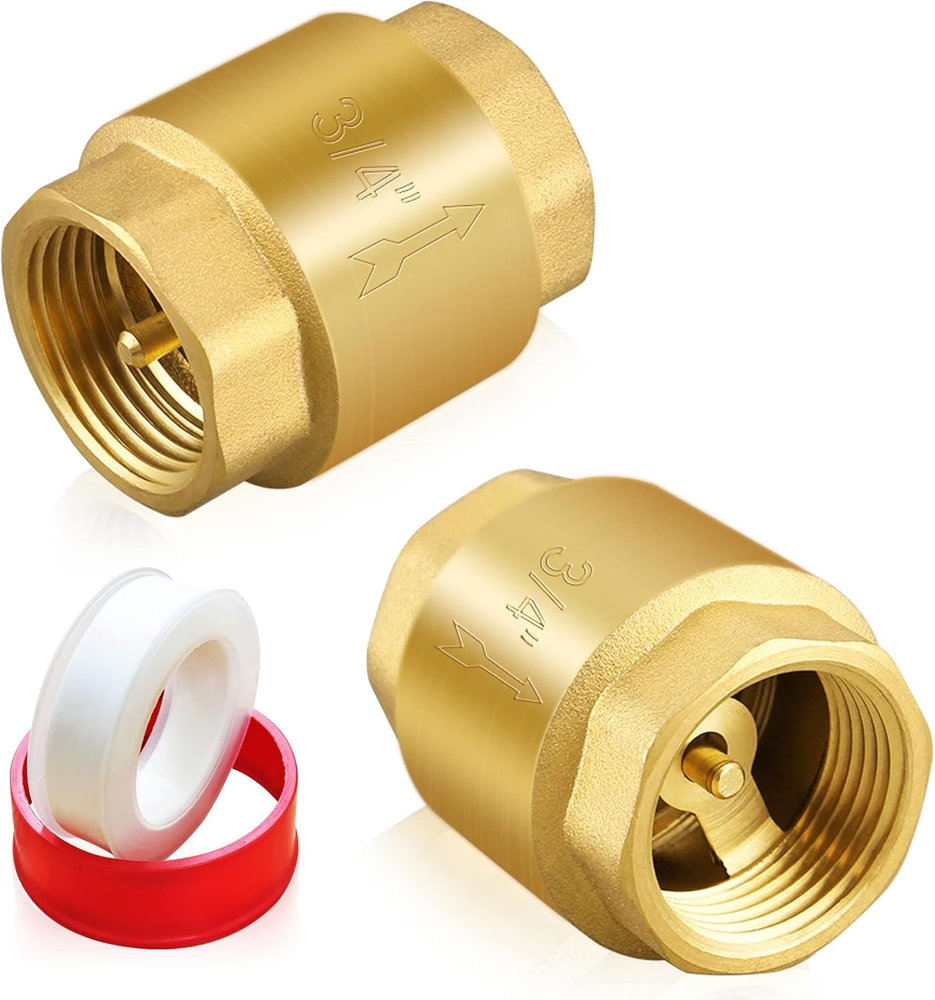 2PCS 3/4 NPT Thread Spring Check Valve, Brass Non Return One Way Horizontal V...