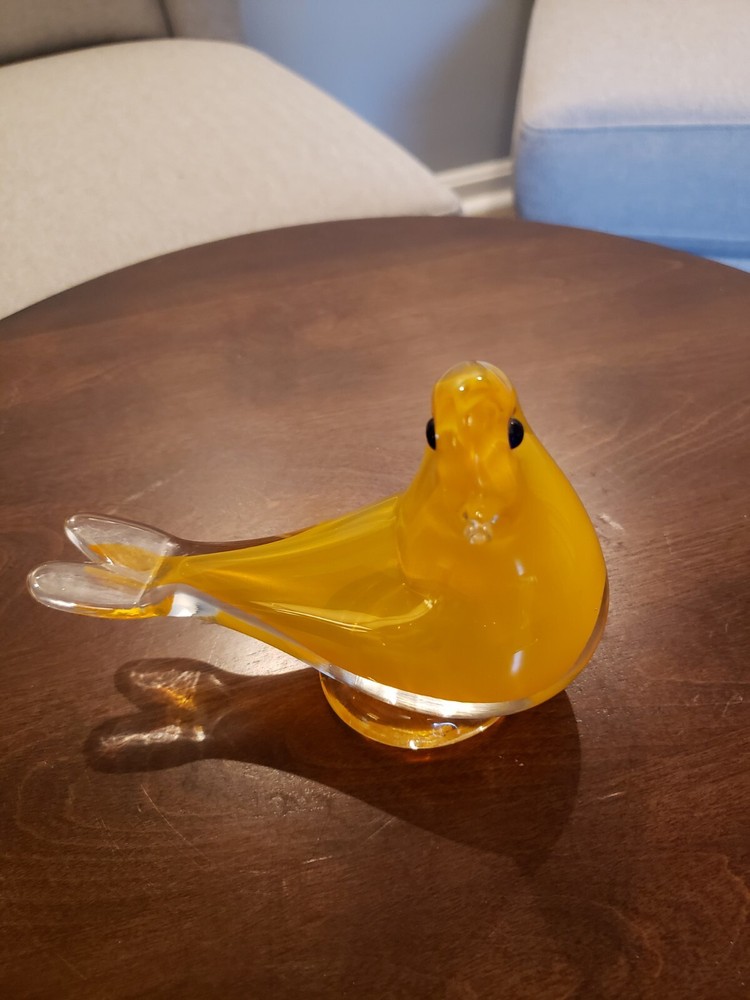 Murano Style Yellow Glass Bird 6 Inches Long 3 Inches Tall
