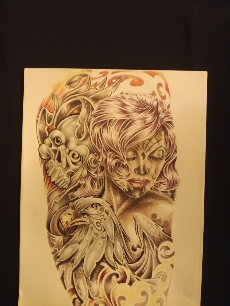 Original Prison Drawing/Tattoo Art Skull & Eagle Design on Paper, Unframed