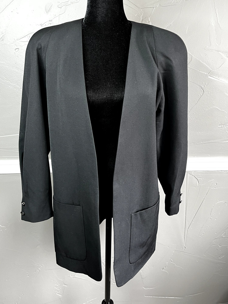 Vintage Paul Stanley Women's Size 8 100% Wool Long Black Blazer Jacket