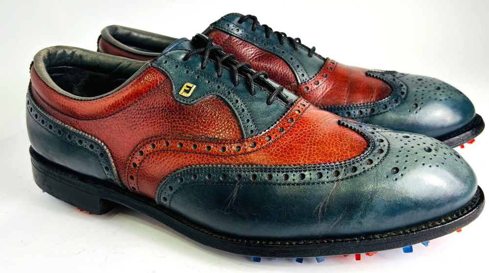 Vintage FootJoy Classics Golf Shoes USA Made Red Blue Wingtips Size 11.5 D