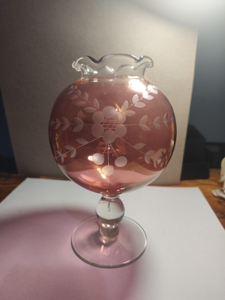 Vintage Cranberry Glass Ball Vase 6