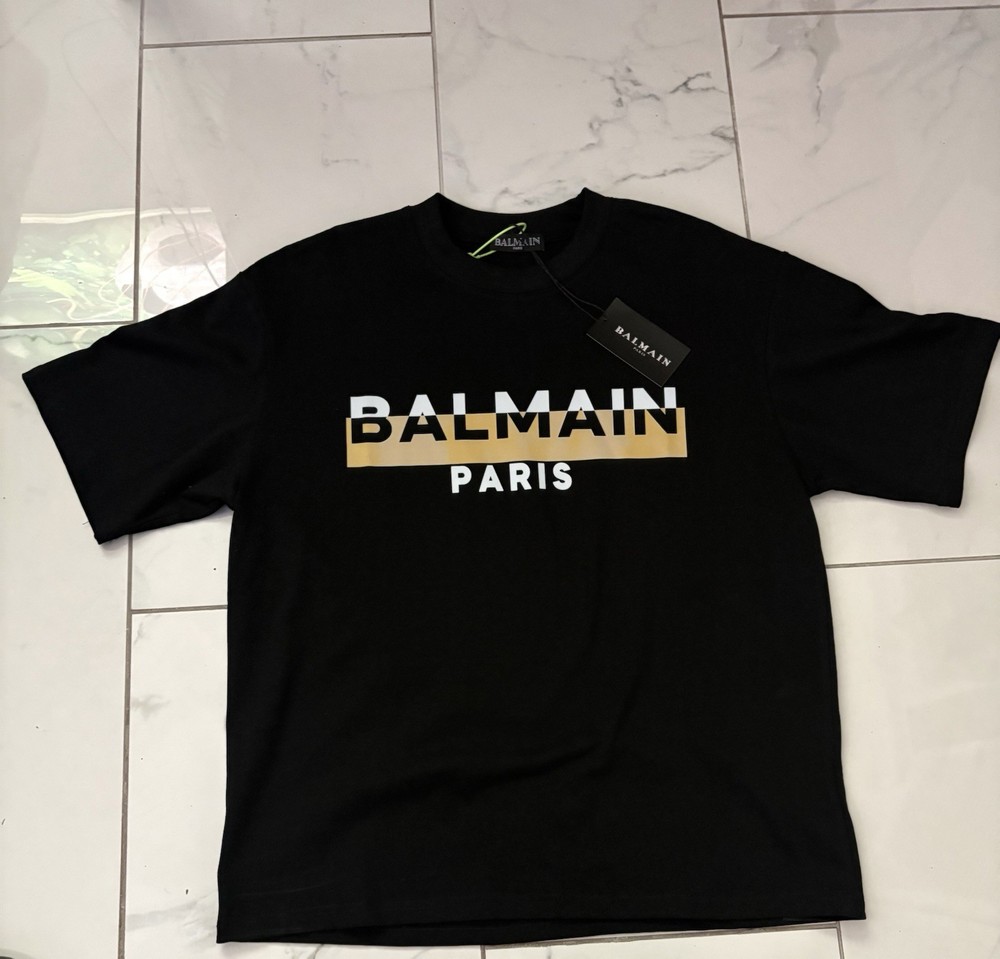 Balmain Paris Black Cotton Jersey Logo Graphic Men's Crew Neck T-Shirt