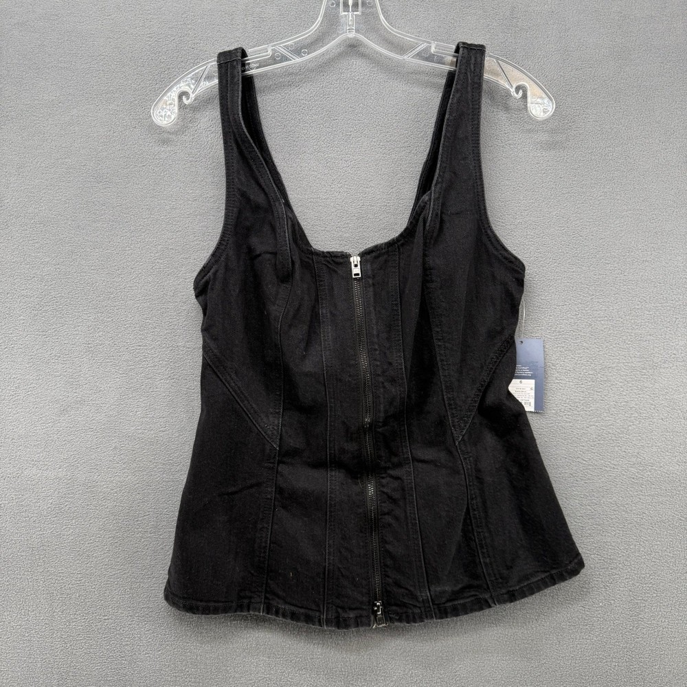 Universal Thread Black Denim Corset Style Tank Top Zip Front Women's Size 6