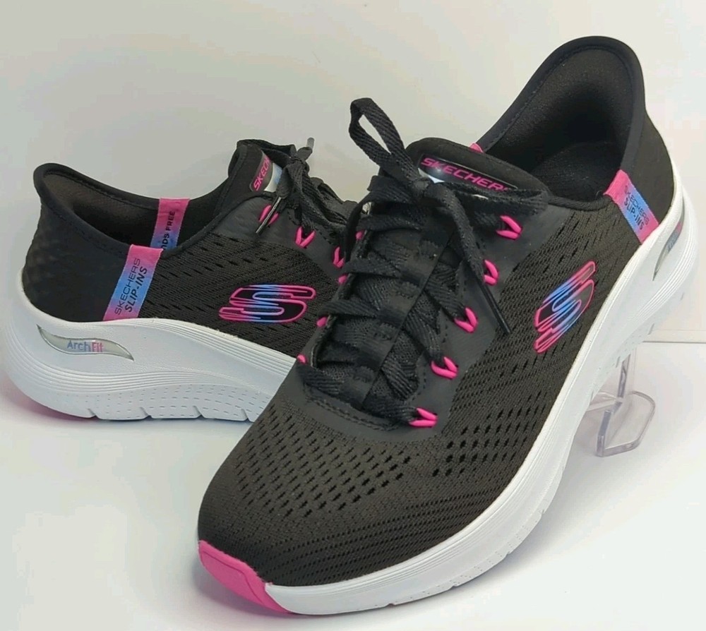 Skechers Women's Slip-ins Arch Fit 2.0 Easy Chic Sneaker Black Pink US 6.5 New