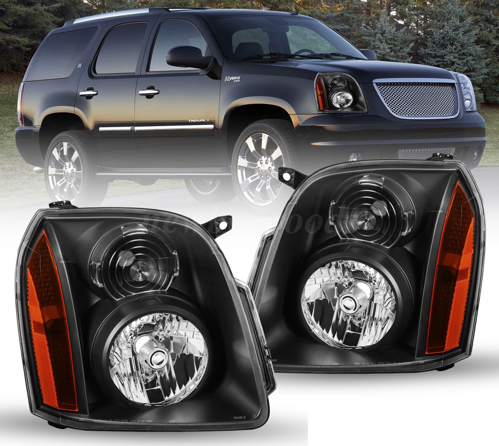 For GMC Yukon XL 1500 2500 2007-2014 Headlights Assembly Pair Headlamps Clear
