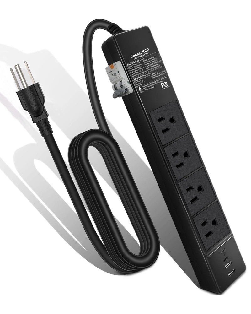 GFCI Power Strip with 4 Outlets & 4 USB Ports (2 USB-), 6FT Heavy Duty Surge ...