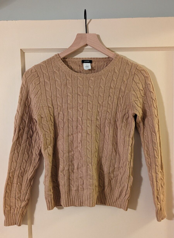J Crew Womens Sweater Cable Knit Crew Merino Tan Size Medium M