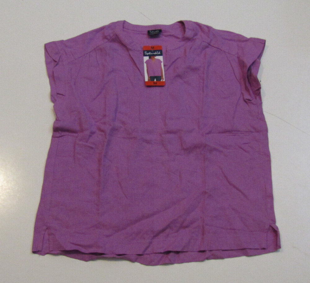 NWT Womens SPLENDID Purple Linen Blend Short Sleeve Shirt Sz Medium