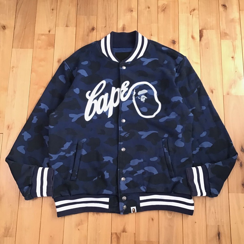 Blue Camo Sweatshirt Stadium Jacket L Size A Bathing Ape Bape Sweat Varsity