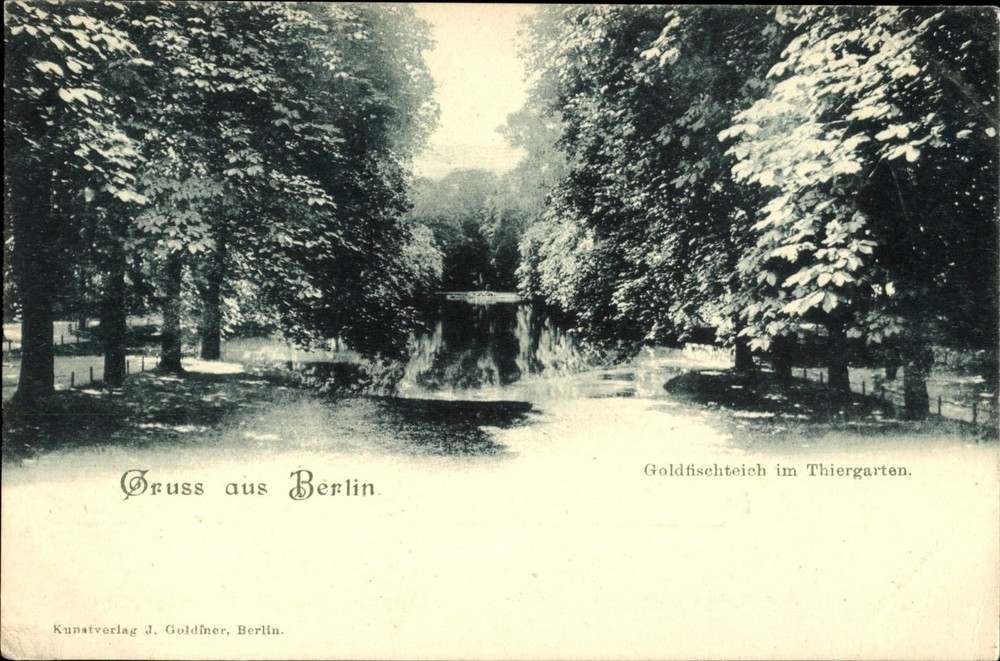 Gruss aus Berlin Germany Thiergarten gold fish pond fountain ~ UDB c1905