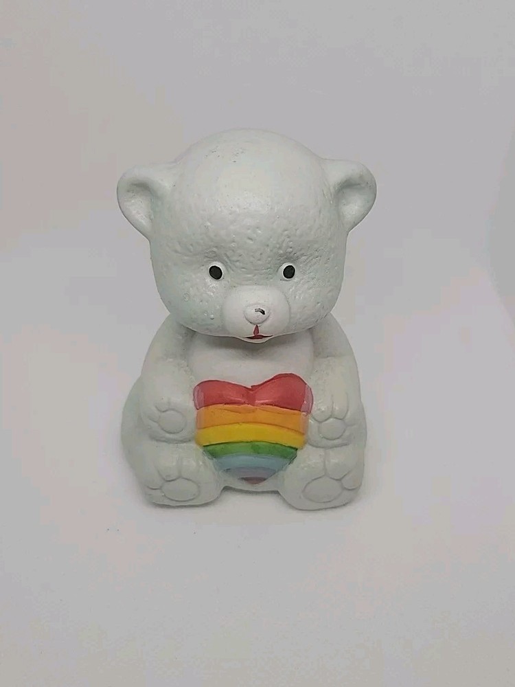 Vintage Rainbow Heart Ceramic Bear Bell 4” Made In Taiwan