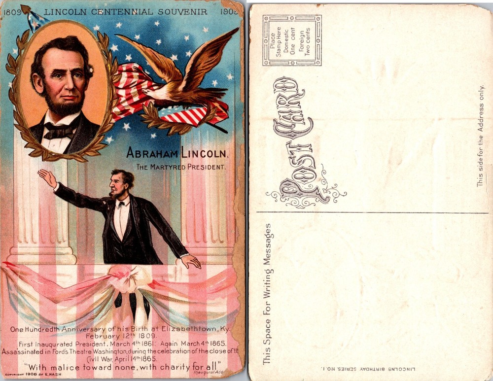 Abraham Lincoln Centennial Souvenir Martyr President Postcard