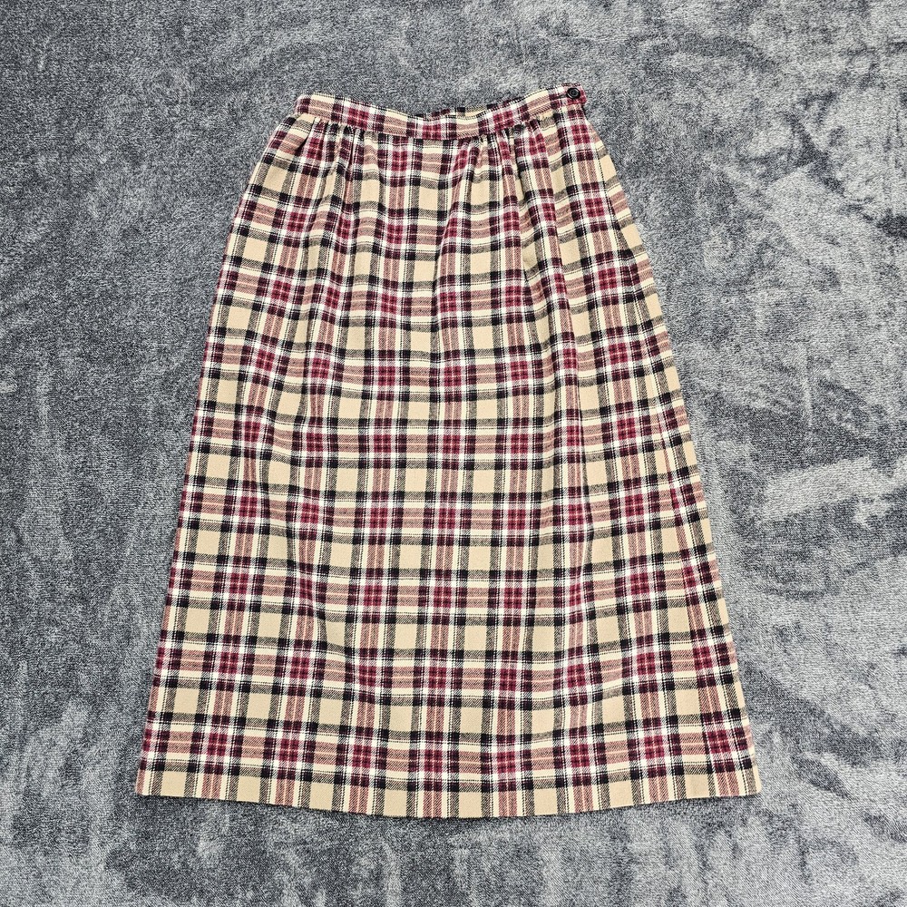 Vintage Pendleton Virgin Wool Plaid Midi Skirt Women's XS Vtg 6 Pockets Tan Red