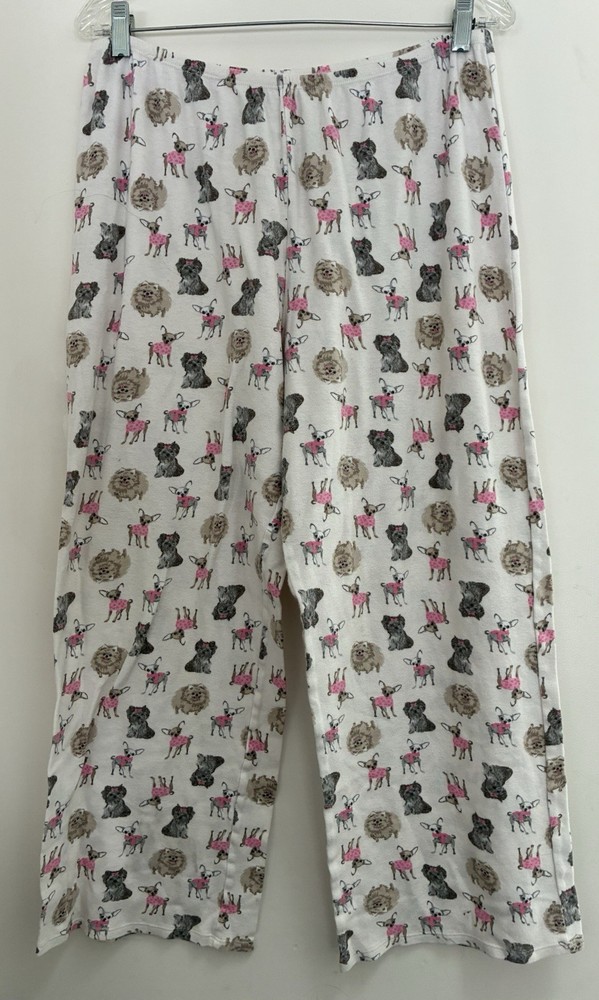 Women's Cute Dog Print Cotton Blend Elastic Waist Pull On Lounge Pants Cream L