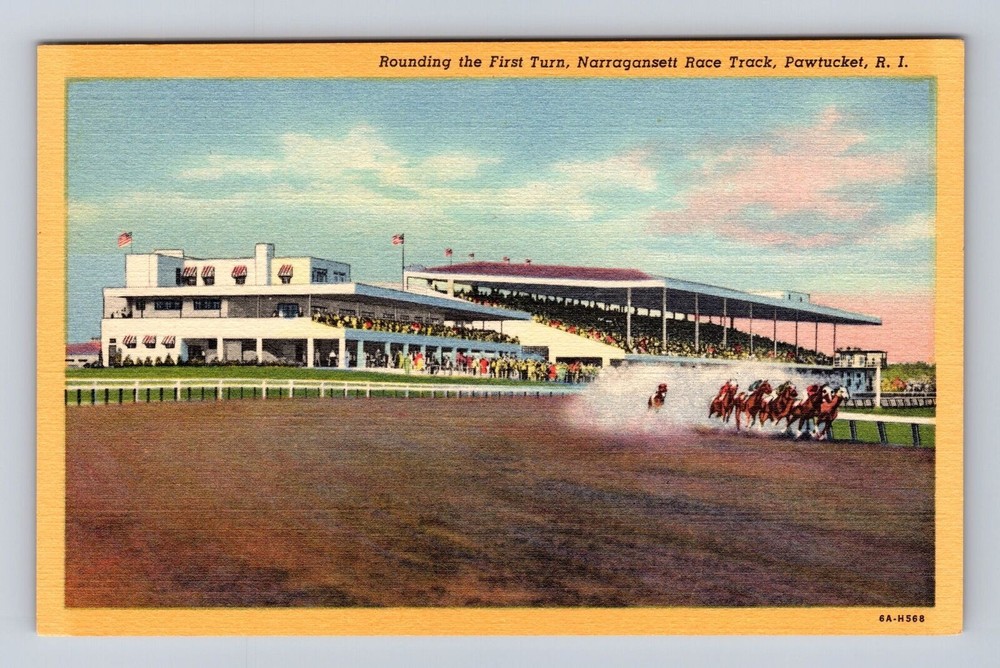 Pawtucket RI-Rhode Island, Rounding First Turn Narragansett, Vintage Postcard