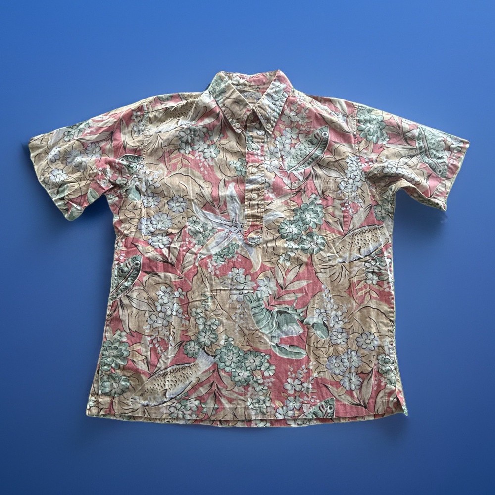 Vintage Reyn Spooner Hawaiian Shirt Men’s Large Floral Fish All Over Print