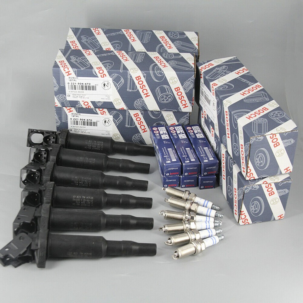 For BMW Z4 X6 X5 X3 M6 M5 BOSCH Ignition Coils and Spark Plugs 12PCS 0221504470