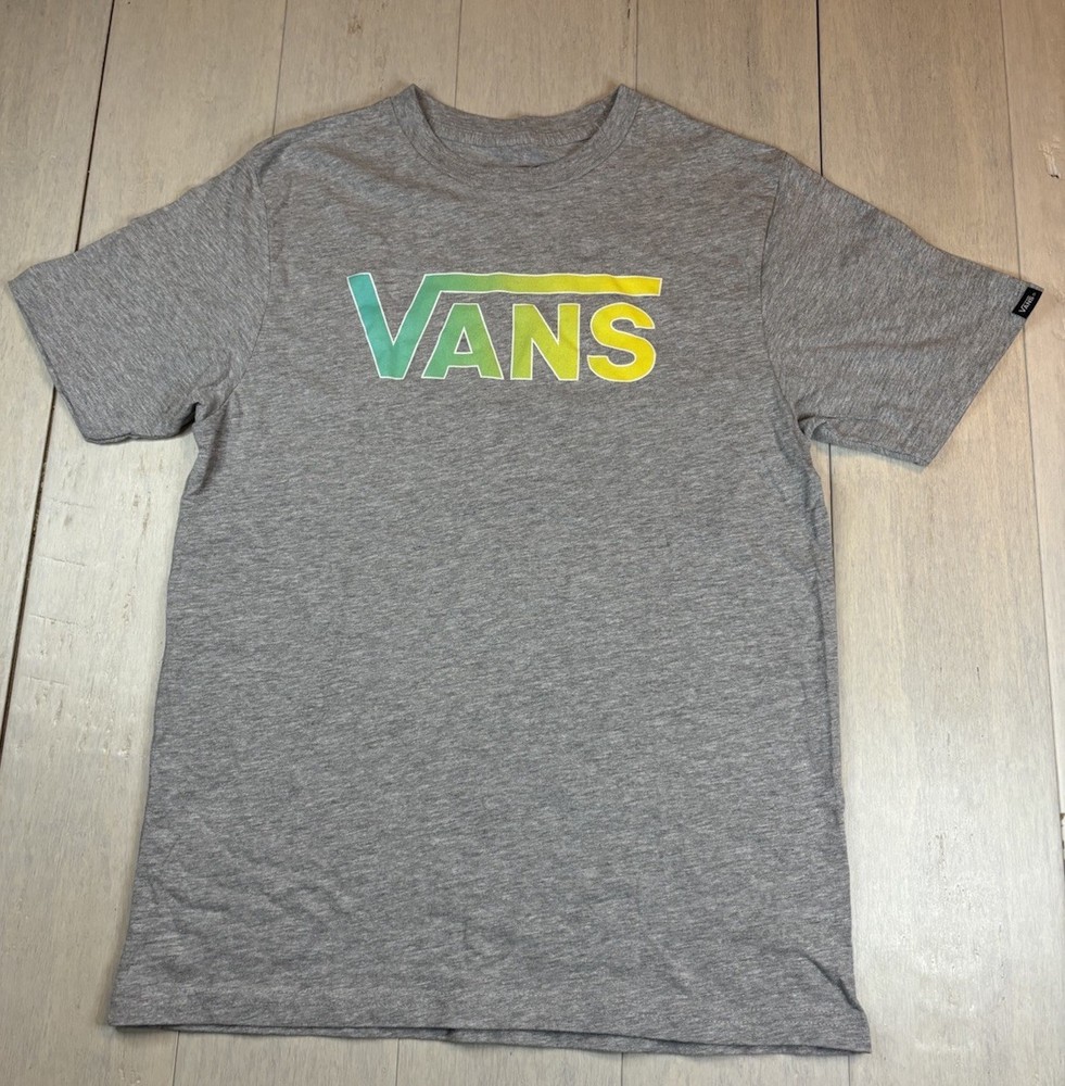 VANS Boys Classic Fit Logo T-Shirt Gray M (10-12) Short Sleeve Crew Neck