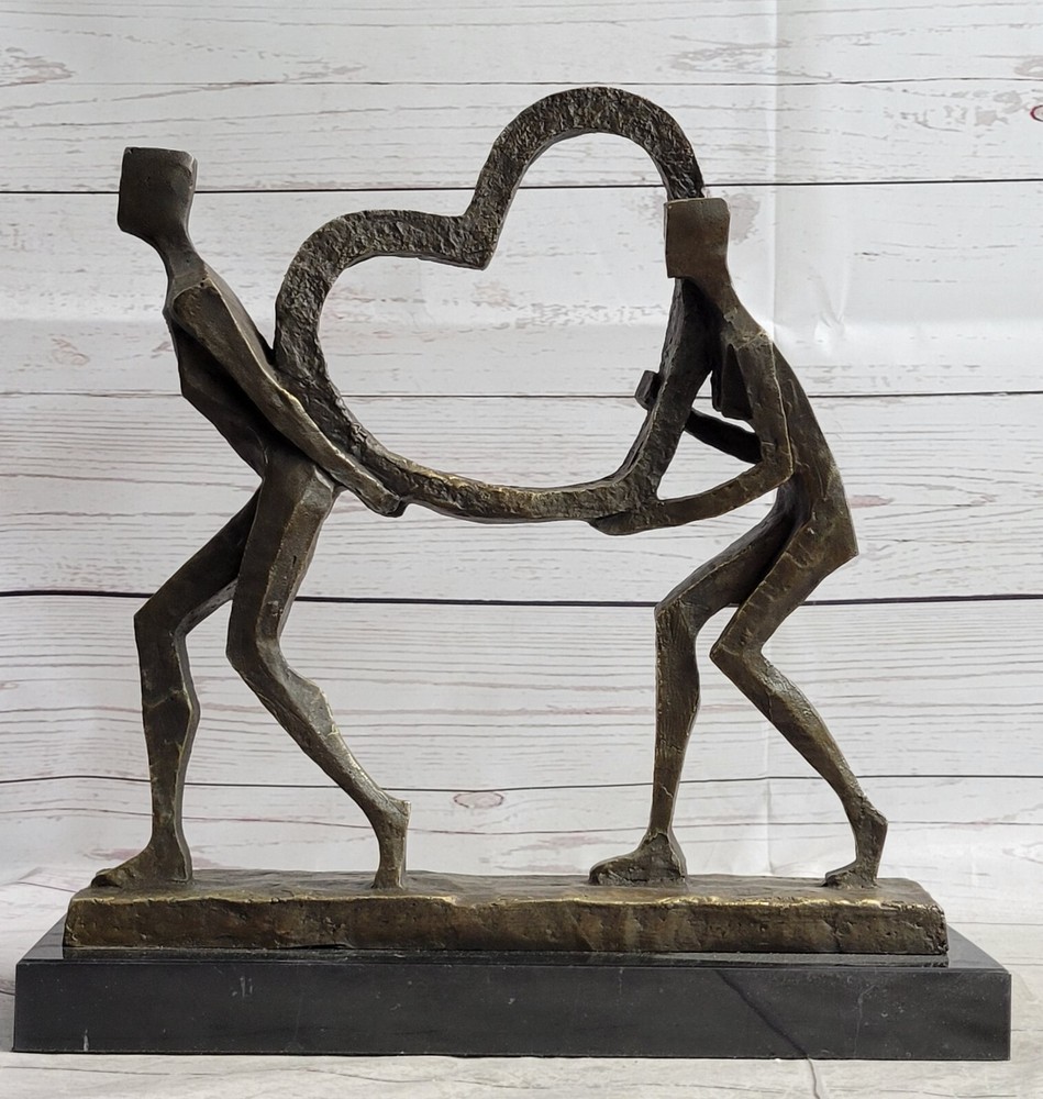 Signed Original Francisci Abstract Modern Art Couple With Deep Bond Bronze-image