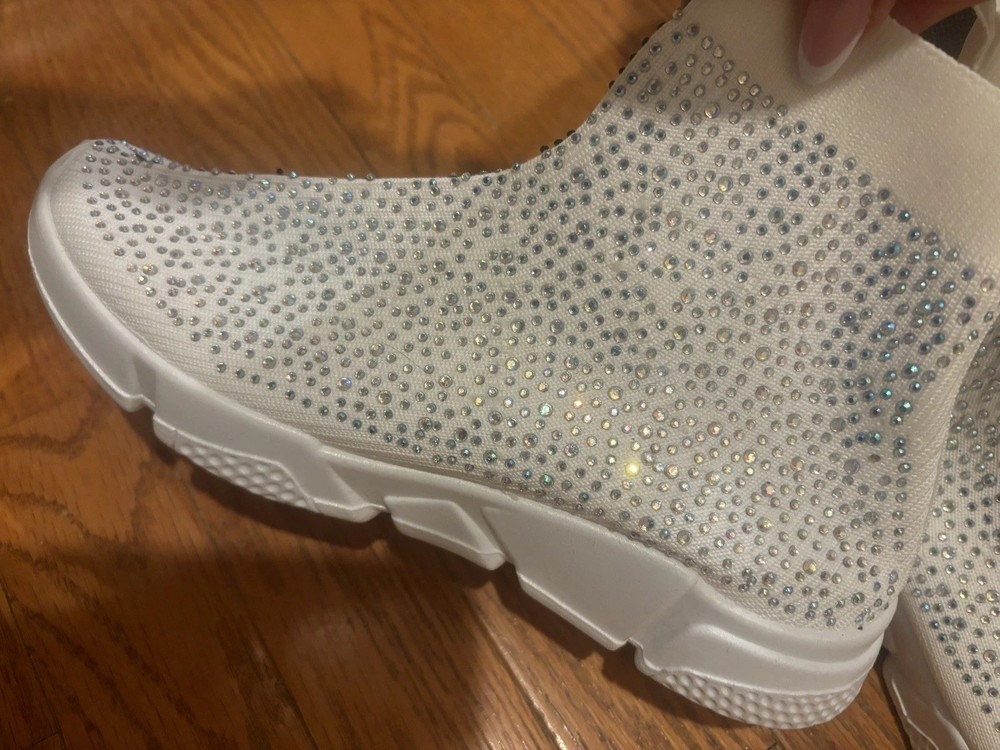 New Ladies Women’s Beautiful Bling Sneakers Rhinestone White Sparkles 8.5