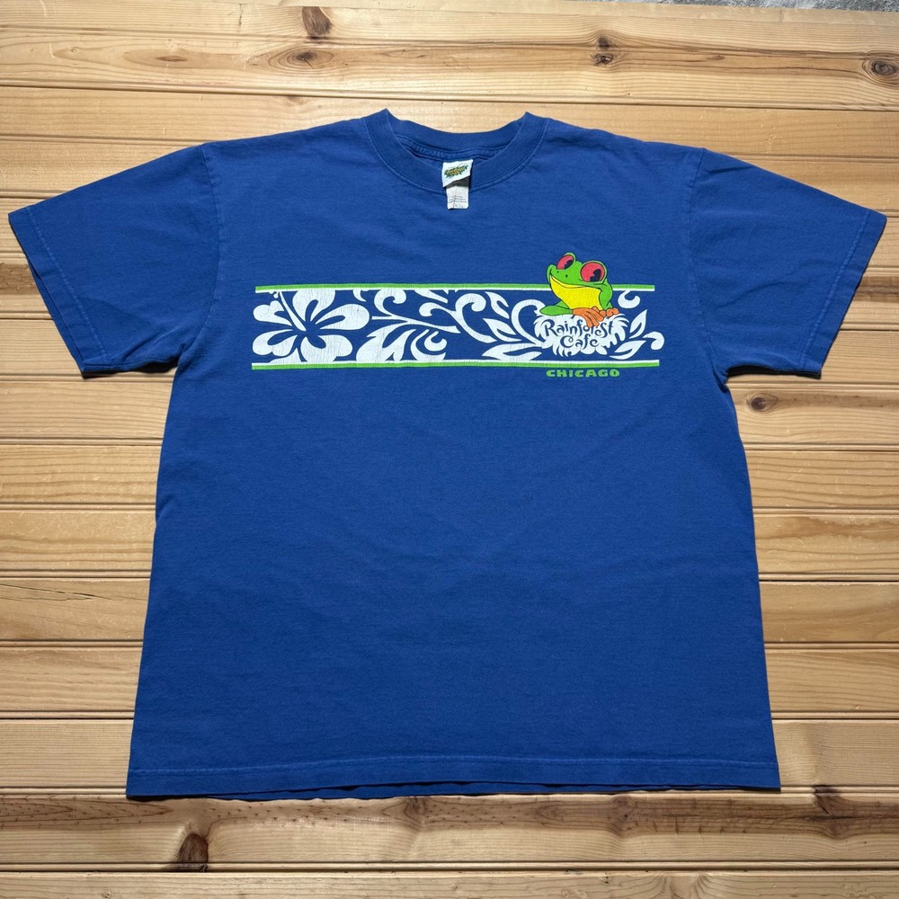 Vintage 90s Rainforest Cafe Chicago Frog Hibiscus Tropical Souvenir Shirt Large