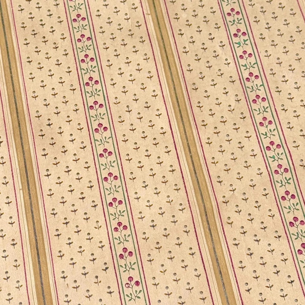 2.75 yds (5.5 yds avail) Antique French Wallpaper c1910 Floral Stripe Wallcover