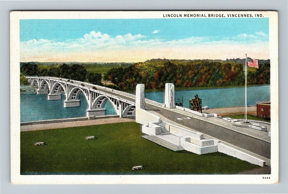 Vincennes IN-Indiana, Lincoln Memorial Bridge, Vintage Postcard