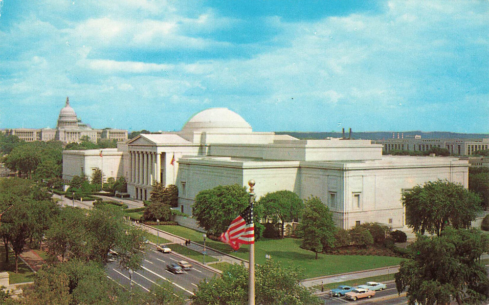 BIRD'S EYE VIEW OF NATIONAL GALLERY OF ART POSTCARD WASHINGTON DC 1950s