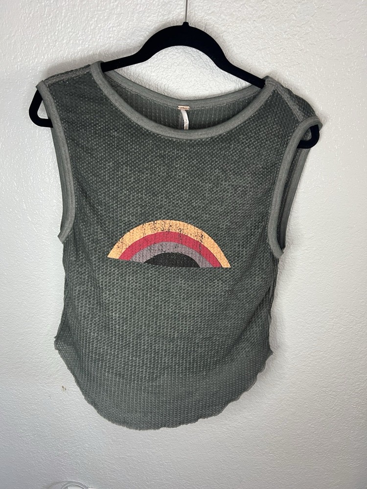 Free People Gray Knit Sleeveless Rainbow Tank Top Women's Regular Size M