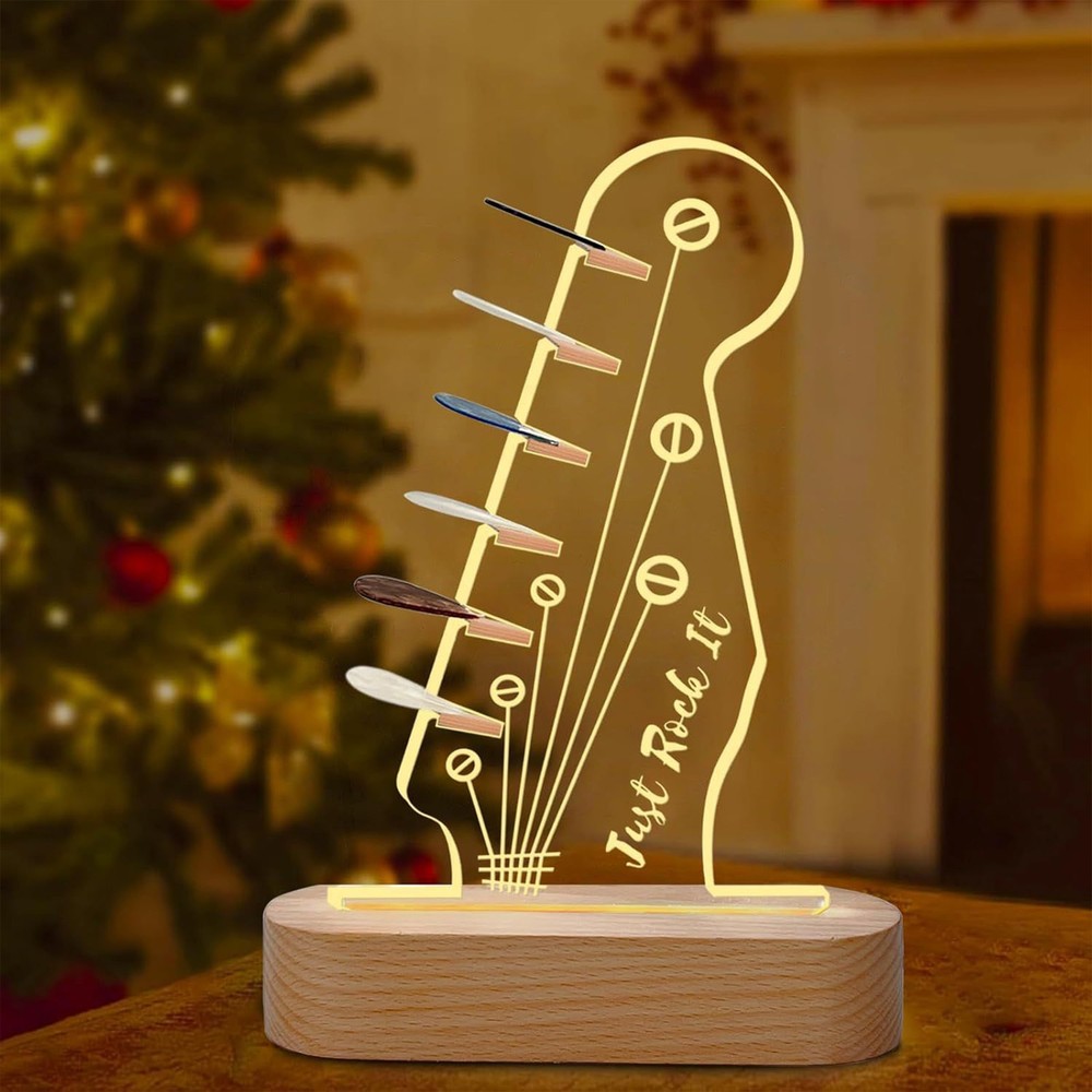 Light Up Guitar Pick Holder Light Up,Wooden Guitar Pick Storage Rack Night Light