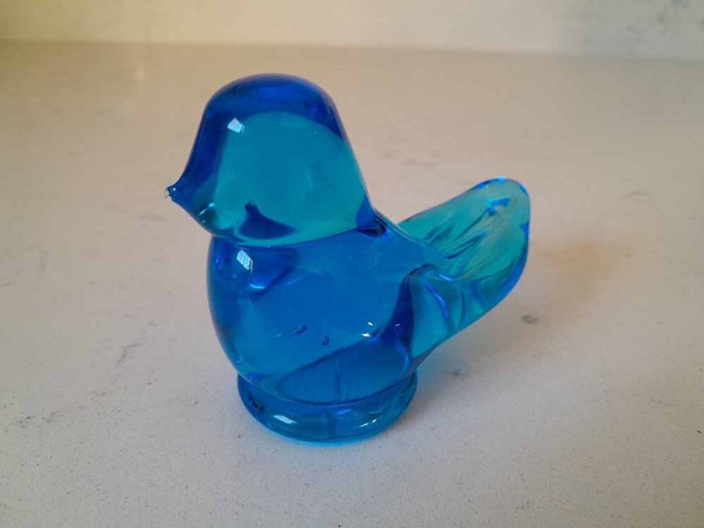 Vintage Signed Ron Ray Blue Bird of Happiness Art Glass Figurine Paperweight '91