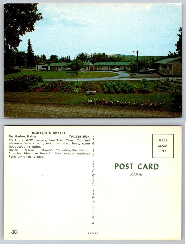 Barton's Motel Bar Harbor Maine Postcard Vintage 1960s Acadia National Park