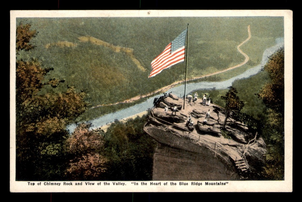 Top Of Chimney Rock View Of The Valley Blue Ridge Mountains NC Posted Postcard