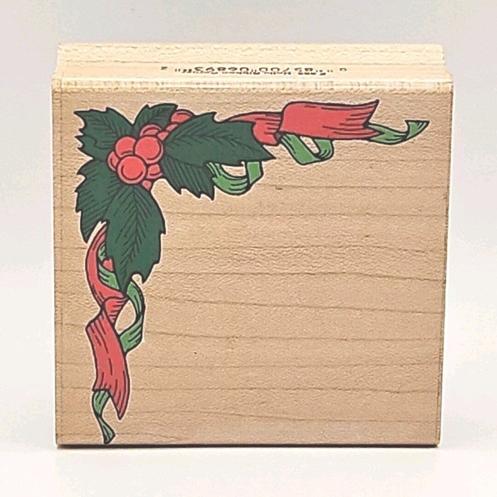 HOLLY RIBBON CORNER Hero Rubber Stamp F893 Christmas Accent Berry Holiday zp4-image