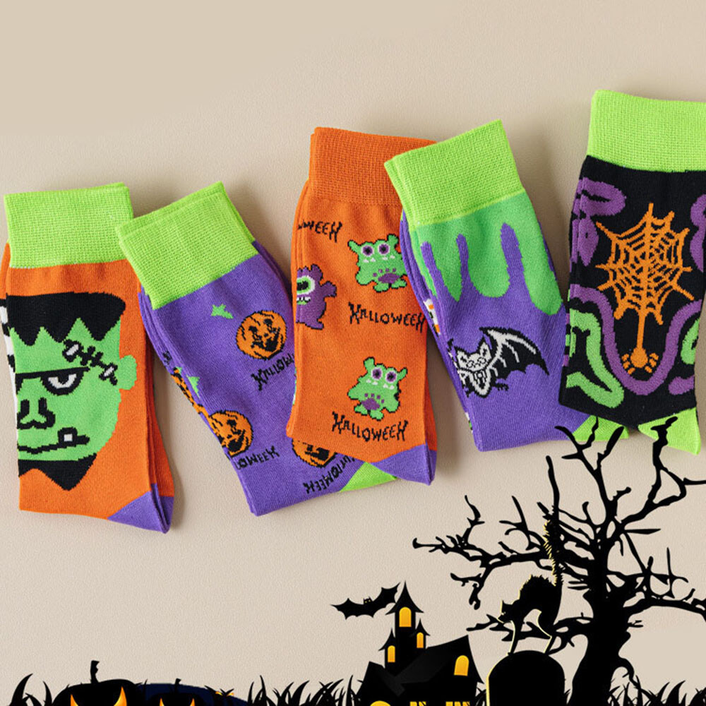 Funny Halloween Mid-Calf Socks Street Socks HosieryPumpkin Pattern Cartoon wi