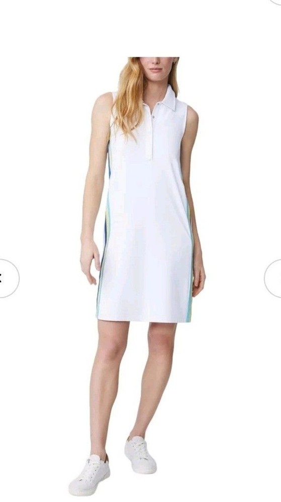 J McLaughlin Tennis Dress White Quarter Snap Sleeveless Preppy Beach Medium