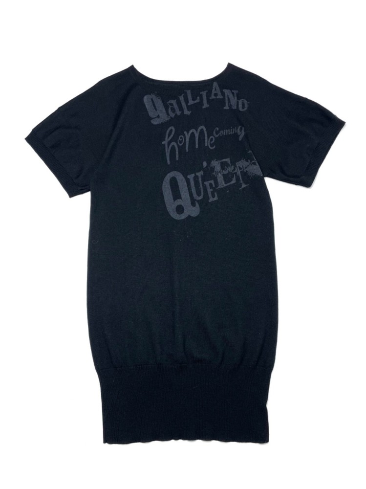John Galliano Homecoming Queen Black Knit Sweater Dress Logo, Size S