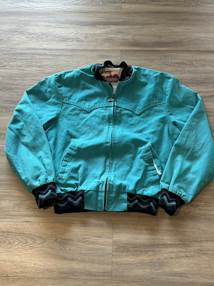 Vintage Walls Mountain Teal Zip up Jacket Men’s Size Small
