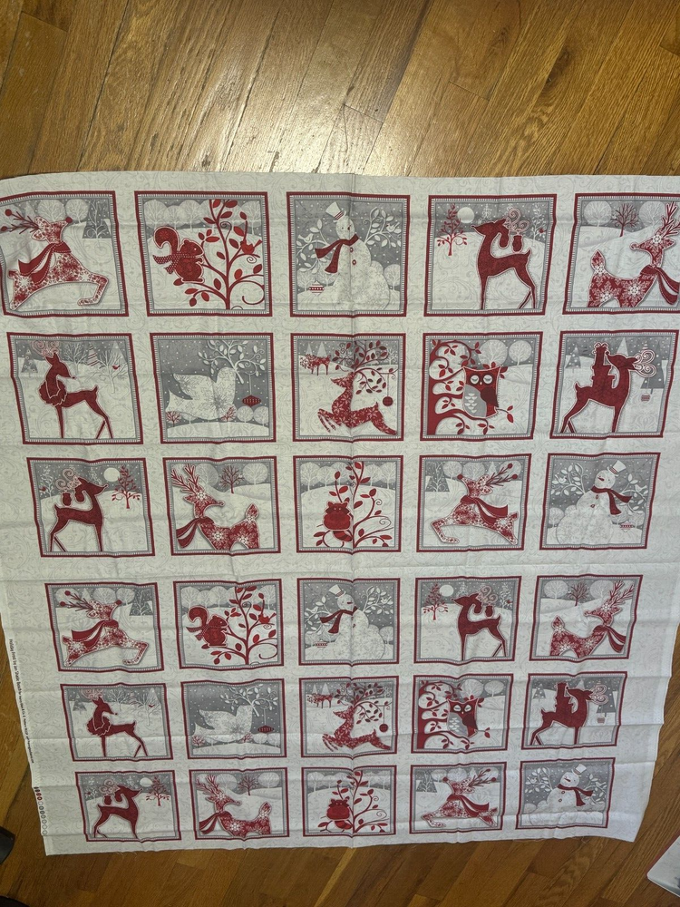 Holiday Frost Deer & Wildlife Large Cotton Fabric Block Panel  by Henry Glass