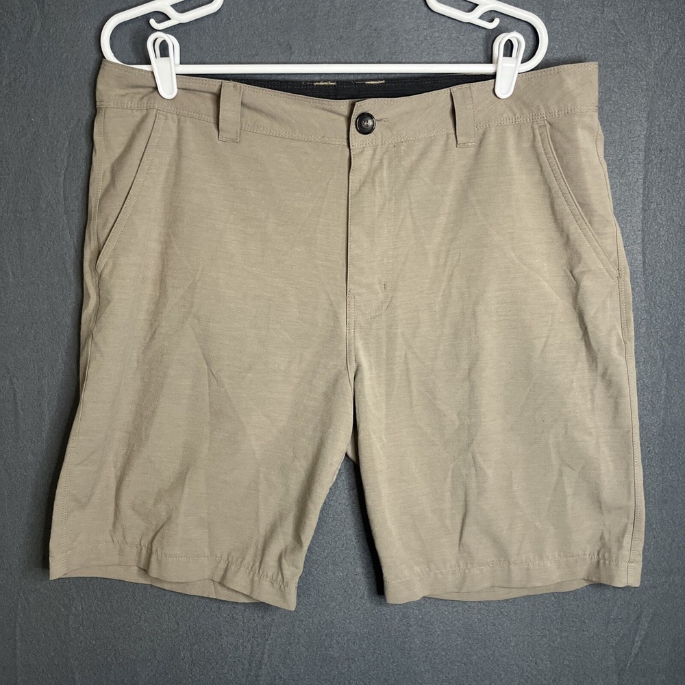 prAna Shorts Mens 36 Beige Tan Rotham Casual Outdoor Hiking Stretch Preppy Logo