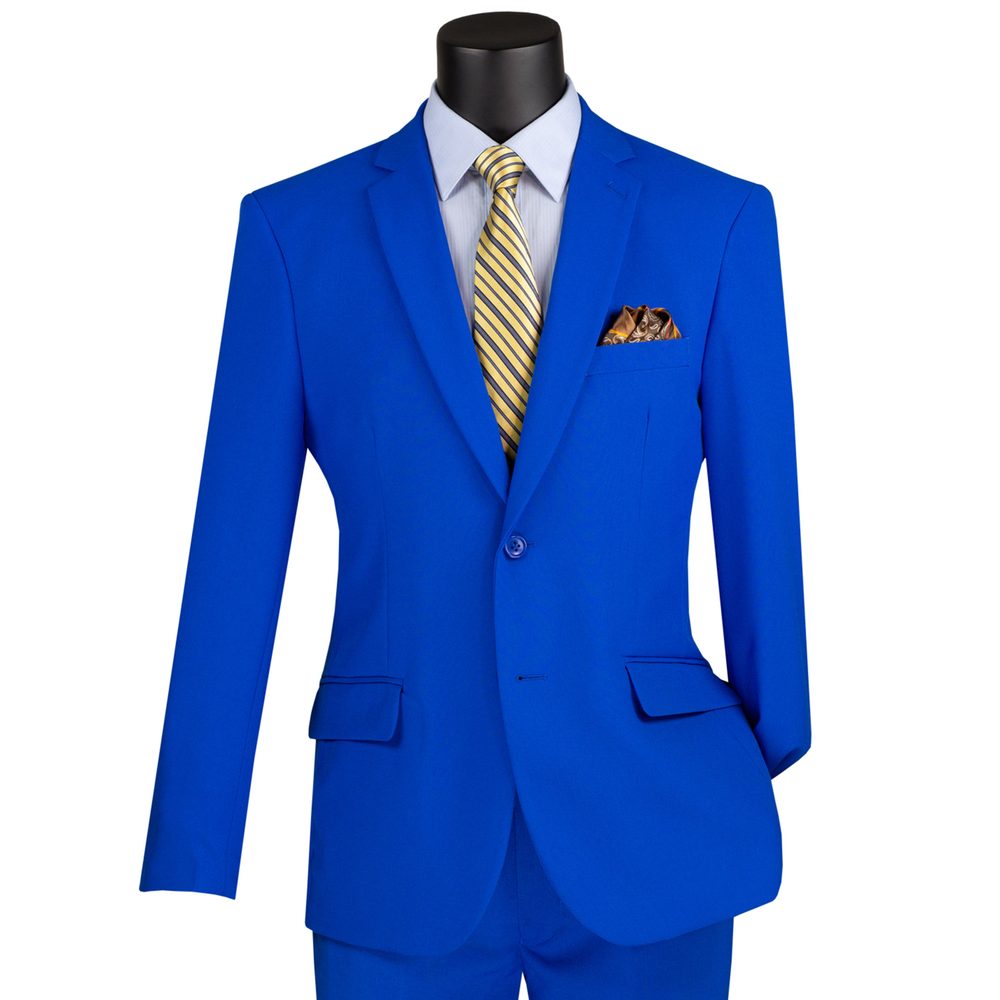 Royal Blue Slim-Fit 2-Button Men's Suit in Poplin Polyester Sizes 34S-52L