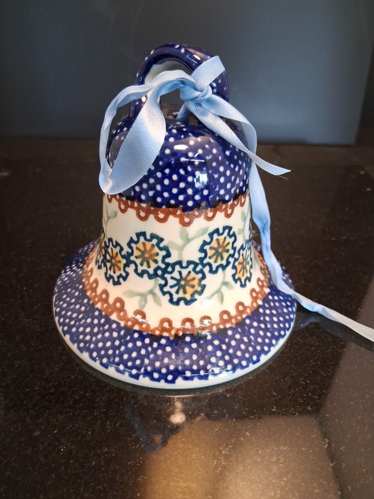 Vintage Polish Pottery Hand Painted Dinner Bell.  Beautiful
