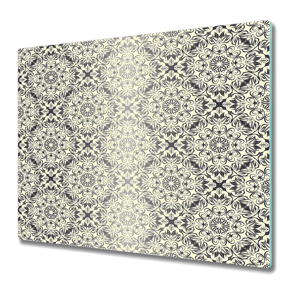 Glass Induction Ceramic Hob Cover Royal floral yellow and black design 60x52