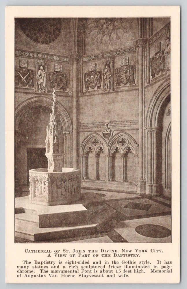 1928 NYC Cathedral St. John the Divine Baptistry View Postcard