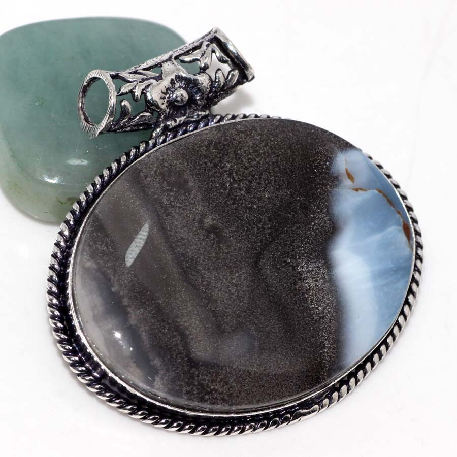 925 Silver Plated Owhyee Blue Opal Jewellery Pendant Handmade Size 1.7