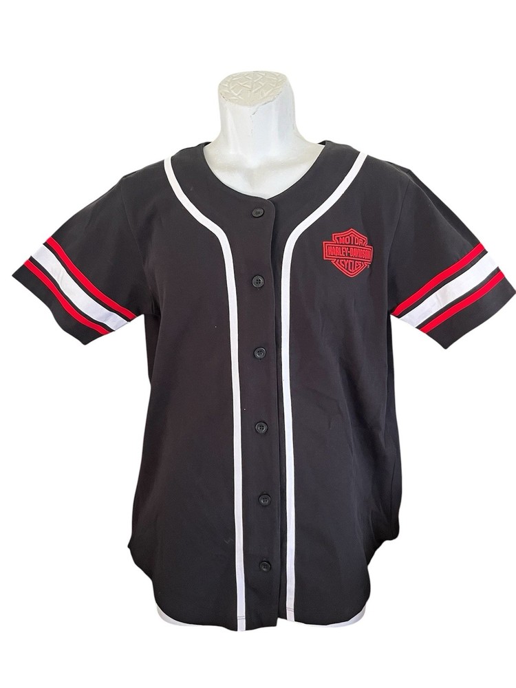 Harley-Davidson Women’s Baseball Jersey Shirt Medium Black Red Button Front NWT