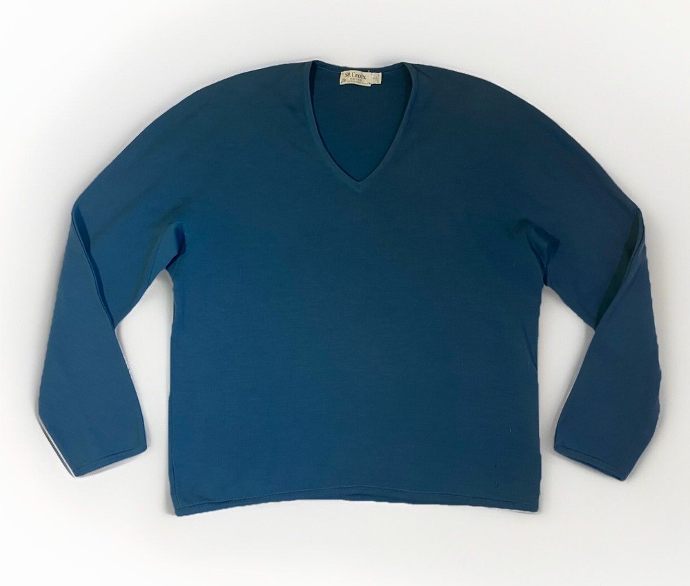 Vintage St. Croix Knits Mens XL *read  Blue V-Neck 100% Zephyr Wool Sweater