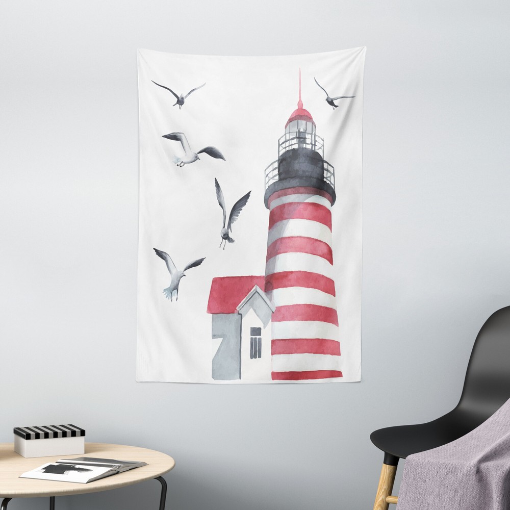 Lighthouse Tapestry Seagulls Beach Sea Print Wall Hanging Decor